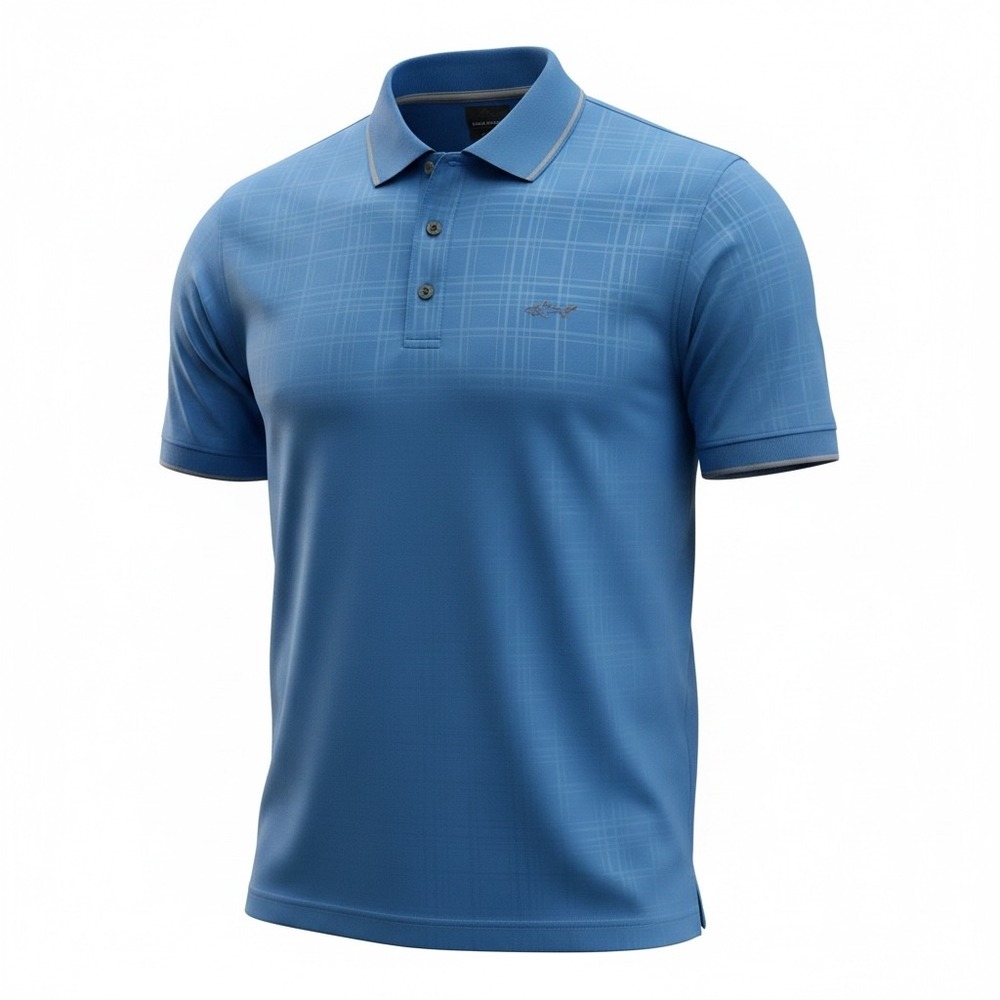 Greg Norman Tasso Elba Men's L Blue Plaid‎ PlayDry Golf Polo Shirt Shark Logo